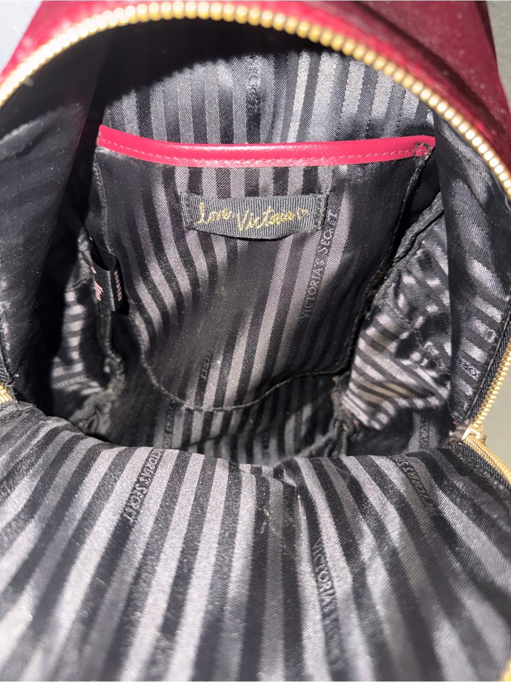 Victoria's Secret Burgundy Velvet Mini Backpack with Gold Chain - Picture 3 of 3